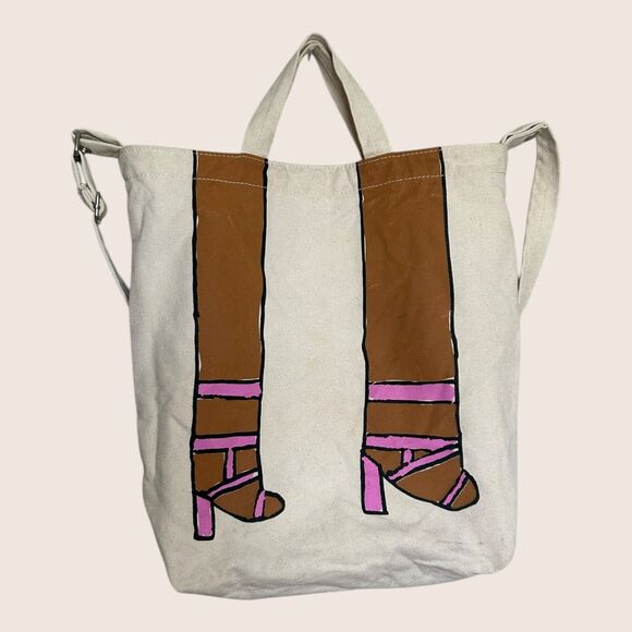 🦵 UO x BAGGU x JESSICA RODRIGUEZ x CREATIVE GROWTH CANVAS DUCK TOTE LEG BAG - Picture 1 of 13